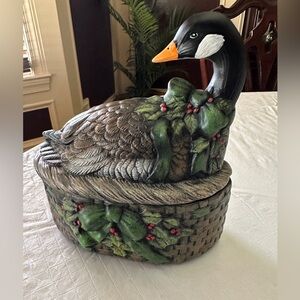 Canadian Ceramic Christmas Duck in Basket